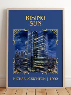 Rising Sun Classic Book Art Print by Michael Crichton – framed print leaning on a wooden floor