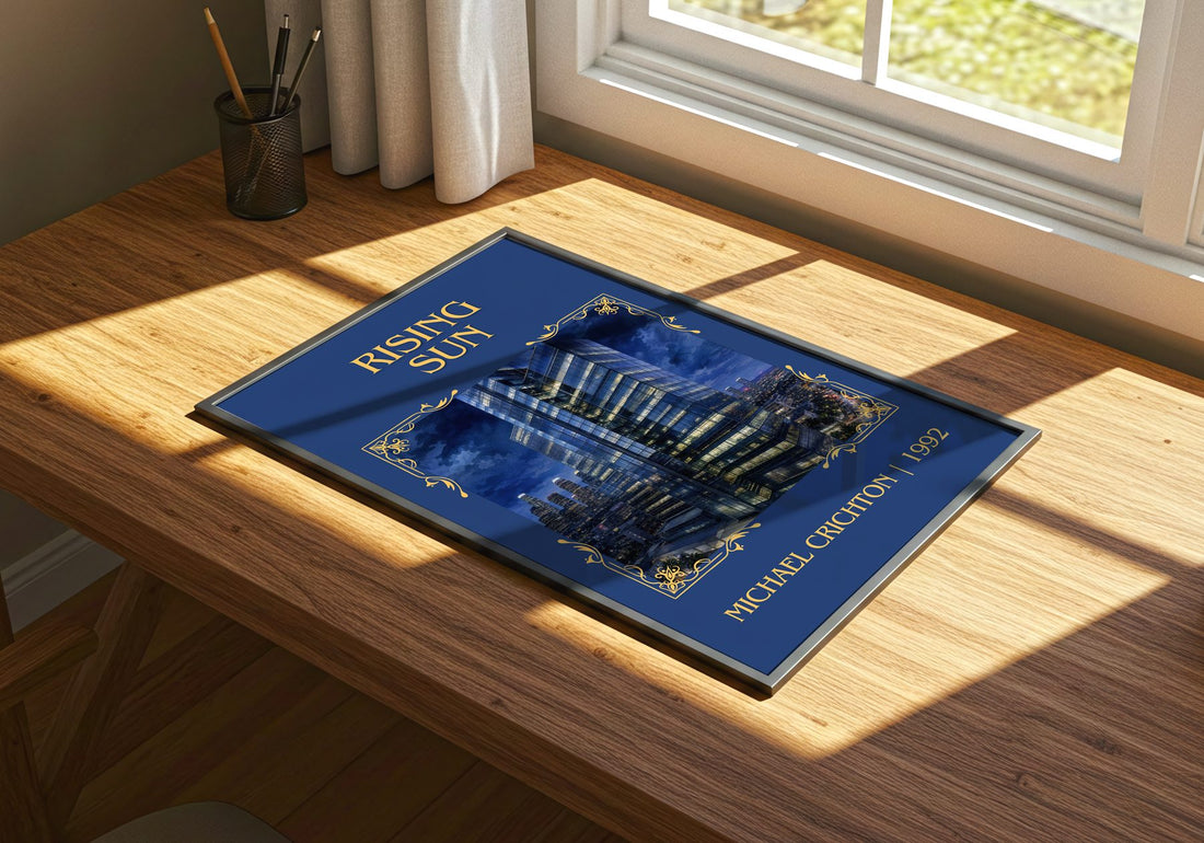 Rising Sun Classic Book Art Print by Michael Crichton – print on a sunlit desk