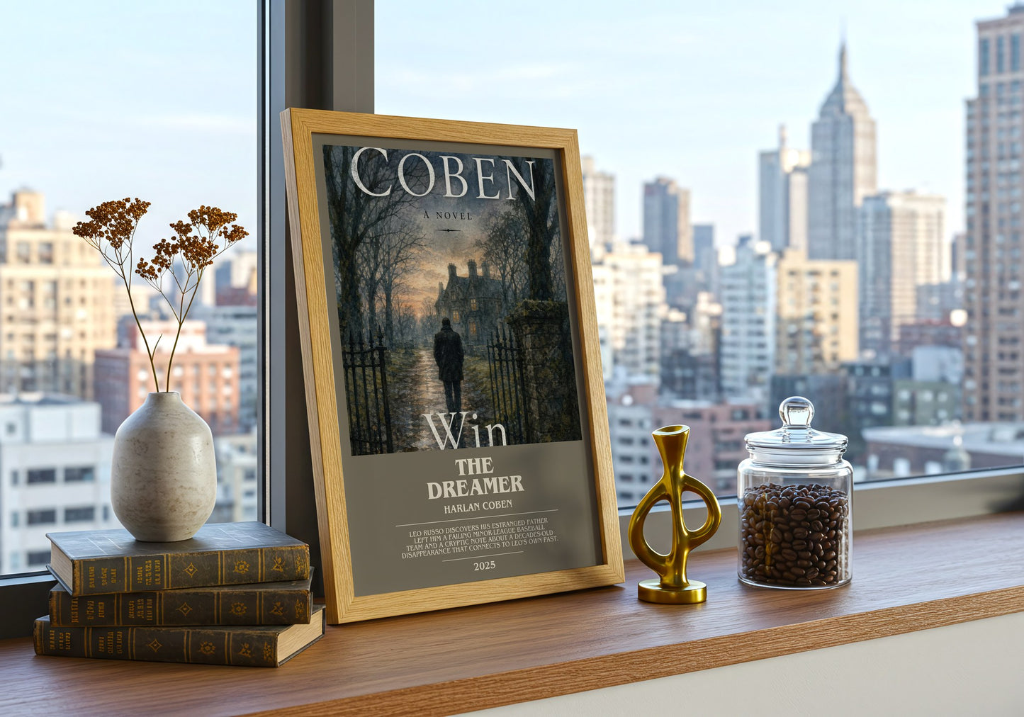The Dreamer bookish print framed by window – literary home decor