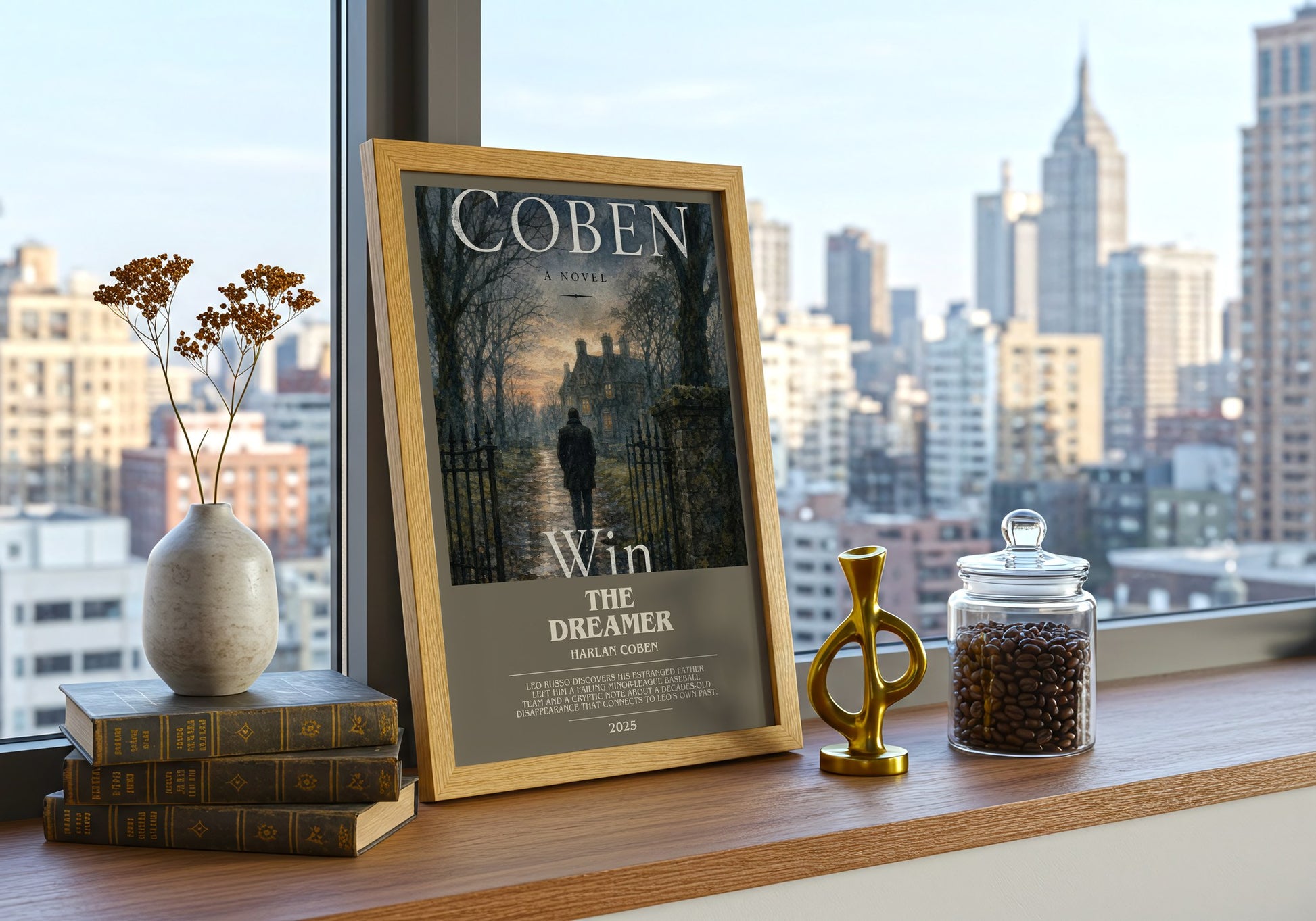 The Dreamer bookish print framed by window – literary home decor