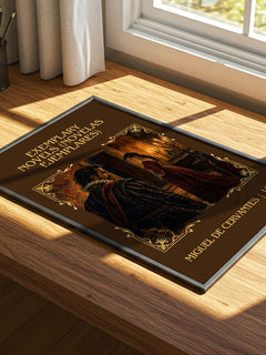 Exemplary Novels (Novelas Ejemplares) Classic Book Art Print by Miguel De Cervantes – print on a sunlit desk