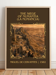 Siege Of Numantia (La Numancia) Classic Book Art Print by M. Cervantes – framed print leaning on a wooden floor