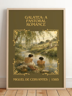 Galatea: A Pastoral Romance Classic Book Art Print by M. Cervantes – framed print leaning on a wooden floor