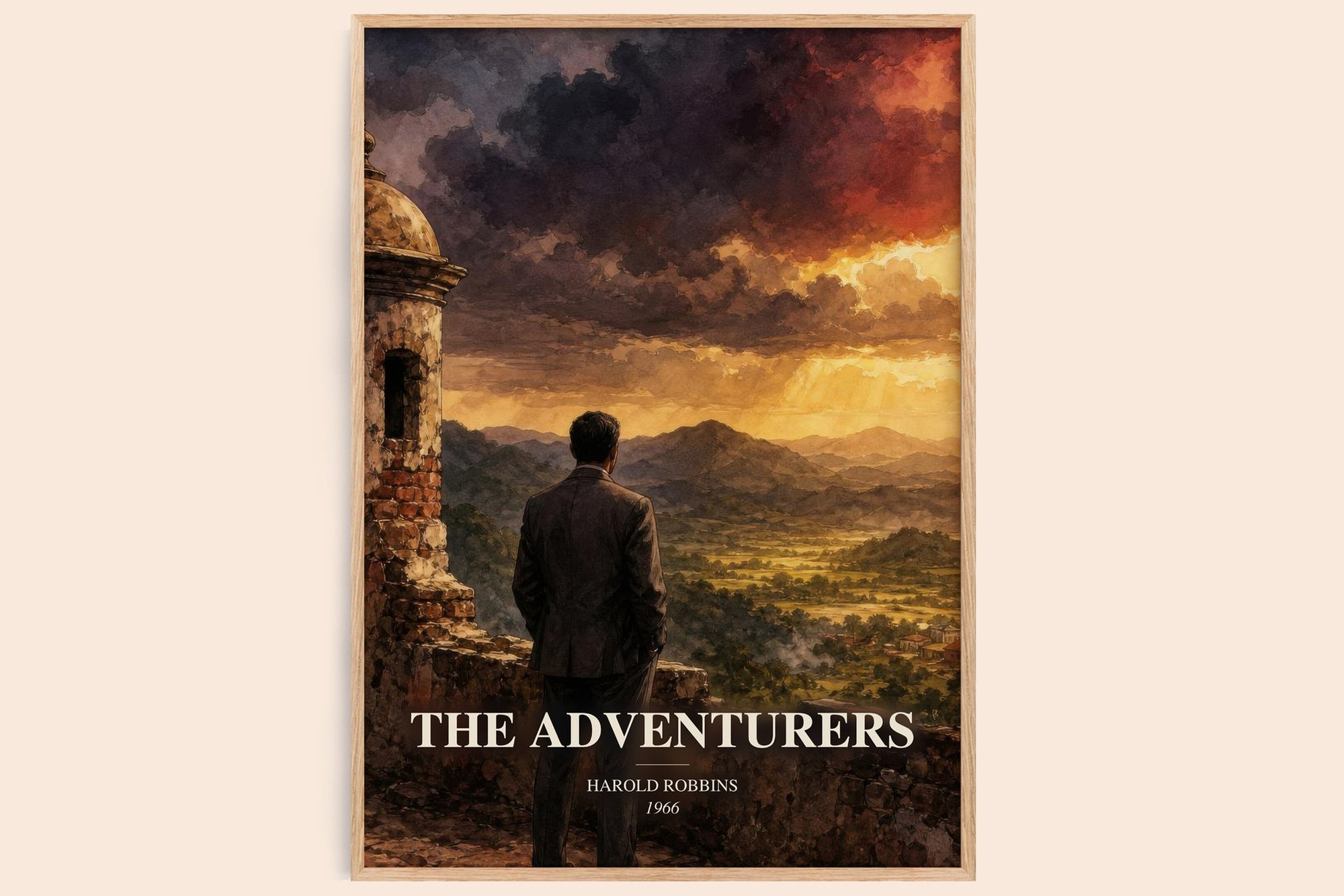 The Adventurers watercolour book poster by Harold Robbins – framed literary art print
