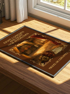 Eight Comedies And Eight New Interludes Classic Book Art Print by Miguel De Cervantes – print on a sunlit desk