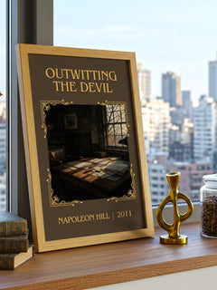 Outwitting The Devil Classic Book Art Print by Napoleon Hill – framed print on a city-view windowsill