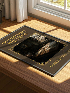 Outwitting The Devil Classic Book Art Print by Napoleon Hill – print on a sunlit desk
