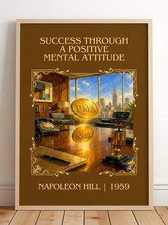 Success Through A Positive Mental Attitude Classic Book Art Print by Napoleon Hill – framed print leaning on a wooden floor