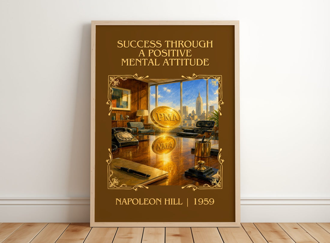 Success Through A Positive Mental Attitude Classic Book Art Print by Napoleon Hill – framed print leaning on a wooden floor