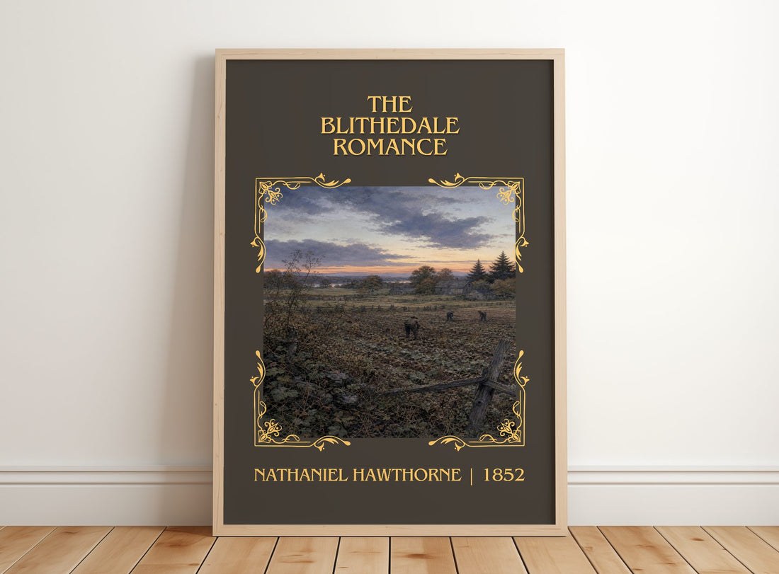 The Blithedale Romance Classic Book Art Print by Nathaniel Hawthorne – framed print leaning on a wooden floor