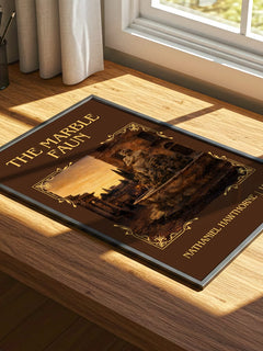 The Marble Faun Classic Book Art Print by Nathaniel Hawthorne – print on a sunlit desk