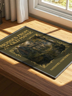 Mosses From An Old Manse Classic Book Art Print by Nathaniel Hawthorne – print on a sunlit desk