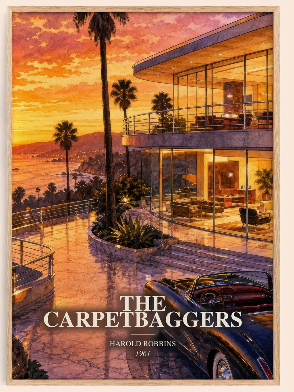 The Carpetbaggers watercolour book poster by Harold Robbins – framed literary art print