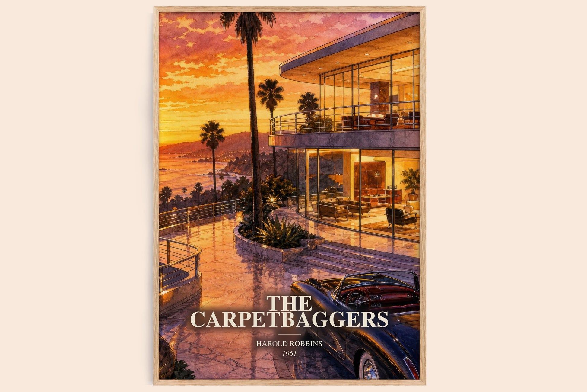 The Carpetbaggers watercolour book poster by Harold Robbins – framed literary art print