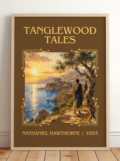 Tanglewood Tales Classic Book Art Print by Nathaniel Hawthorne – framed print leaning on a wooden floor
