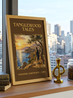 Tanglewood Tales Classic Book Art Print by Nathaniel Hawthorne – framed print on a city-view windowsill