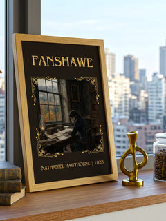 Fanshawe Classic Book Art Print by Nathaniel Hawthorne – framed print on a city-view windowsill