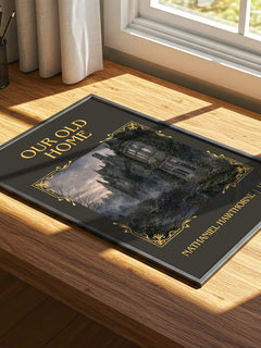 Our Old Home Classic Book Art Print by Nathaniel Hawthorne – print on a sunlit desk