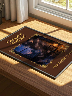 Fragile Things Classic Book Art Print by Neil Gaiman – print on a sunlit desk