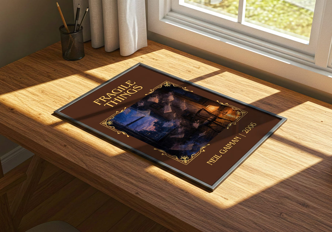 Fragile Things Classic Book Art Print by Neil Gaiman – print on a sunlit desk