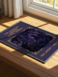 Sandman (Graphic Novel Series) Classic Book Art Print by Neil Gaiman – print on a sunlit desk