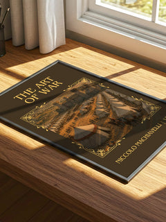 The Art Of War Classic Book Art Print by Niccolò Machiavelli – print on a sunlit desk