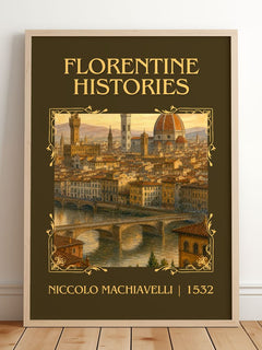 Florentine Histories Classic Book Art Print by Niccolò Machiavelli – framed print leaning on a wooden floor