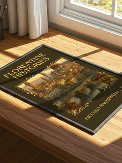 Florentine Histories Classic Book Art Print by Niccolò Machiavelli – print on a sunlit desk