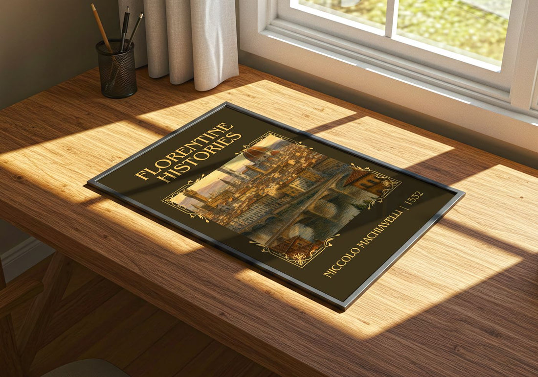 Florentine Histories Classic Book Art Print by Niccolò Machiavelli – print on a sunlit desk