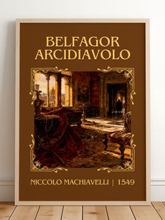 Belfagor Arcidiavolo Classic Book Art Print by Niccolò Machiavelli – framed print leaning on a wooden floor