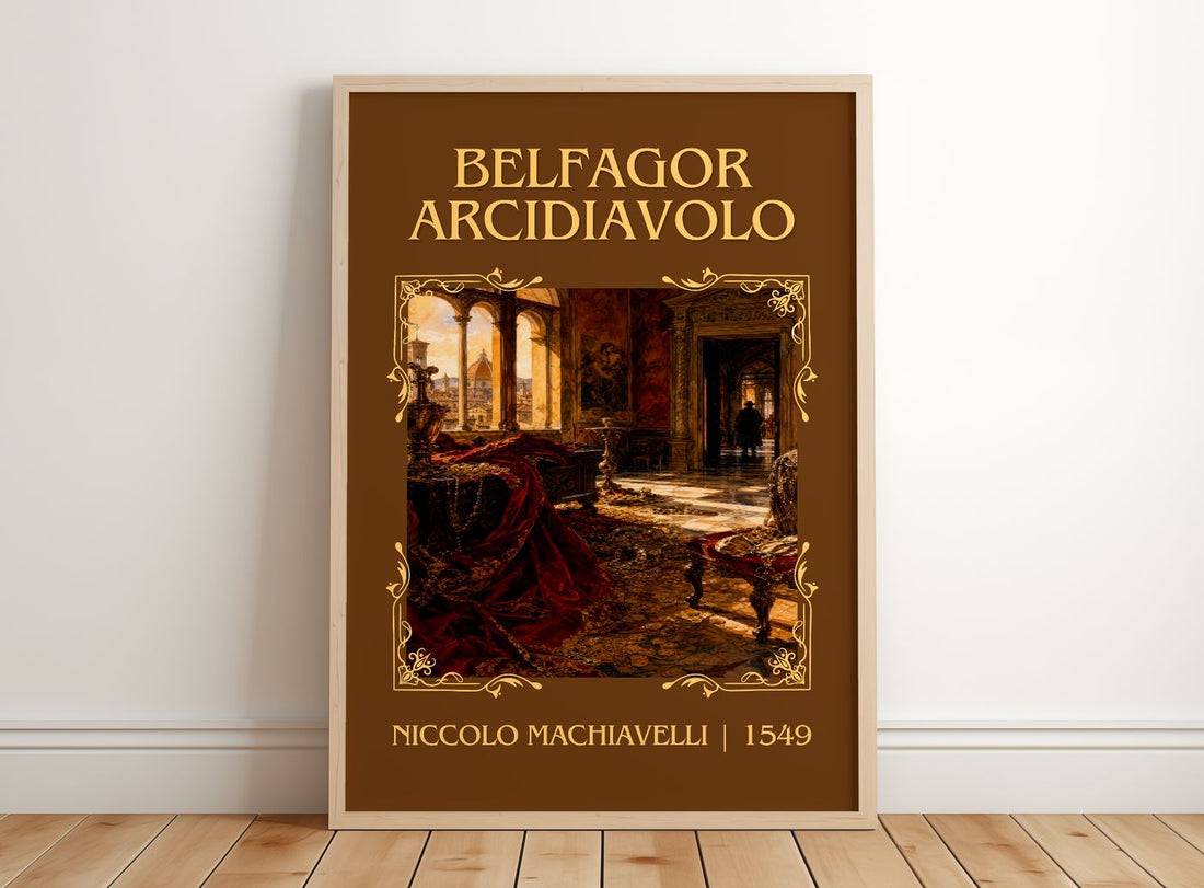 Belfagor Arcidiavolo Classic Book Art Print by Niccolò Machiavelli – framed print leaning on a wooden floor