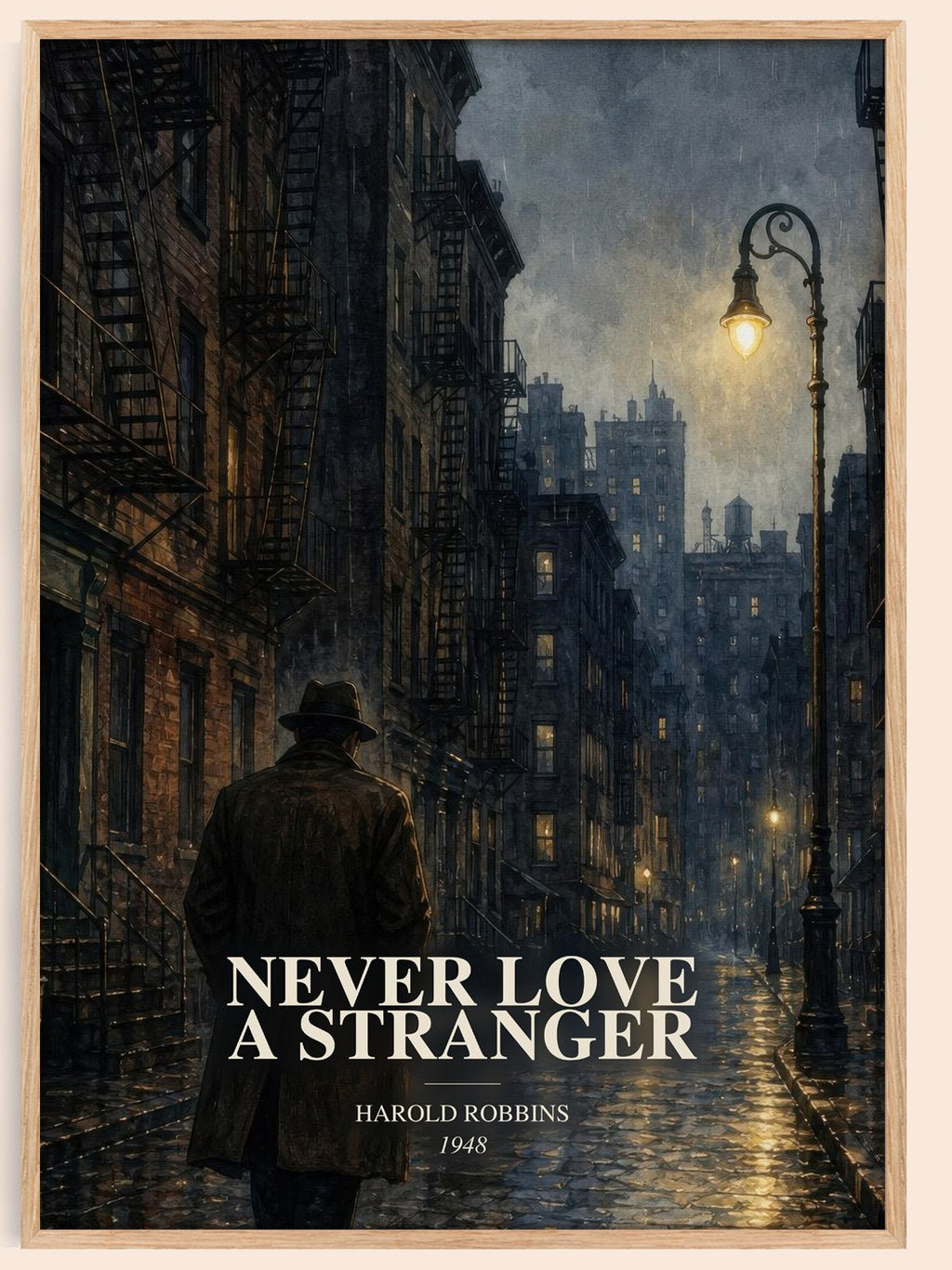 Never Love A Stranger watercolour book poster by Harold Robbins – framed literary art print