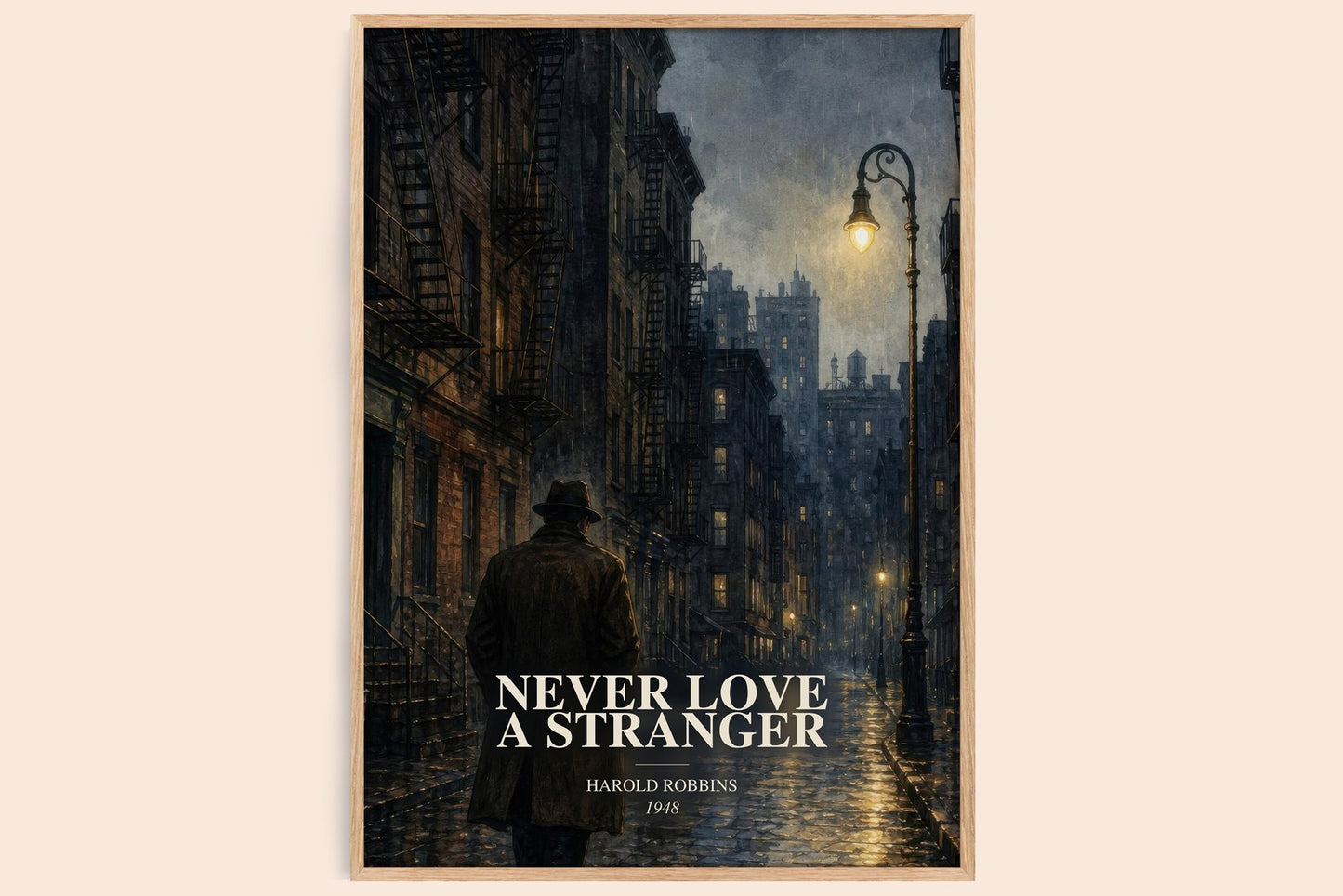 Never Love A Stranger watercolour book poster by Harold Robbins – framed literary art print