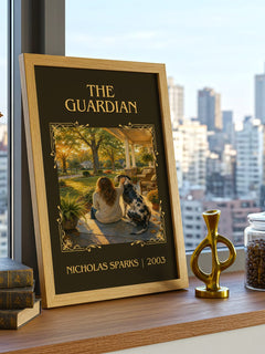 The Guardian Classic Book Art Print by Nicholas Sparks – framed print on a city-view windowsill
