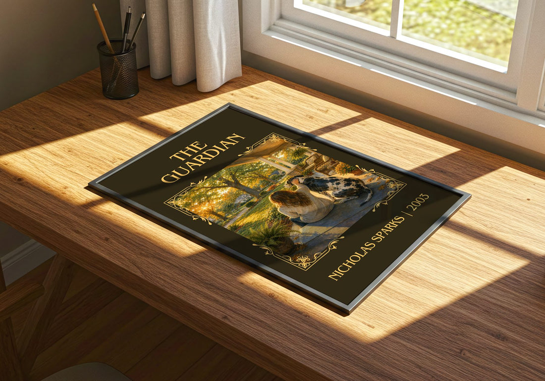 The Guardian Classic Book Art Print by Nicholas Sparks – print on a sunlit desk