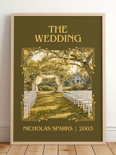 The Wedding Classic Book Art Print by Nicholas Sparks – framed print leaning on a wooden floor