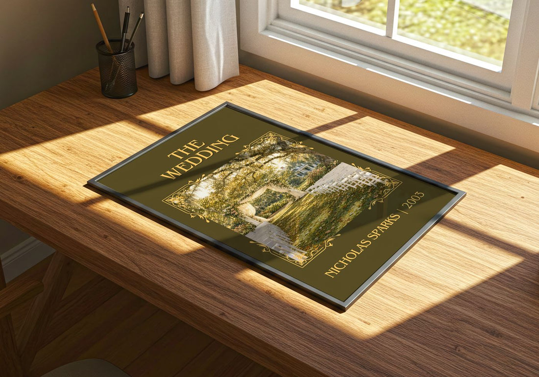 The Wedding Classic Book Art Print by Nicholas Sparks – print on a sunlit desk