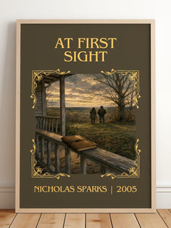 At First Sight Classic Book Art Print by Nicholas Sparks – framed print leaning on a wooden floor
