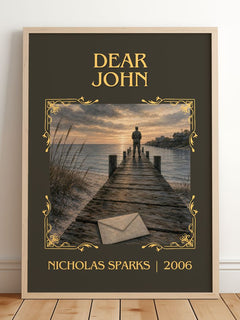 Dear John Classic Book Art Print by Nicholas Sparks – framed print leaning on a wooden floor