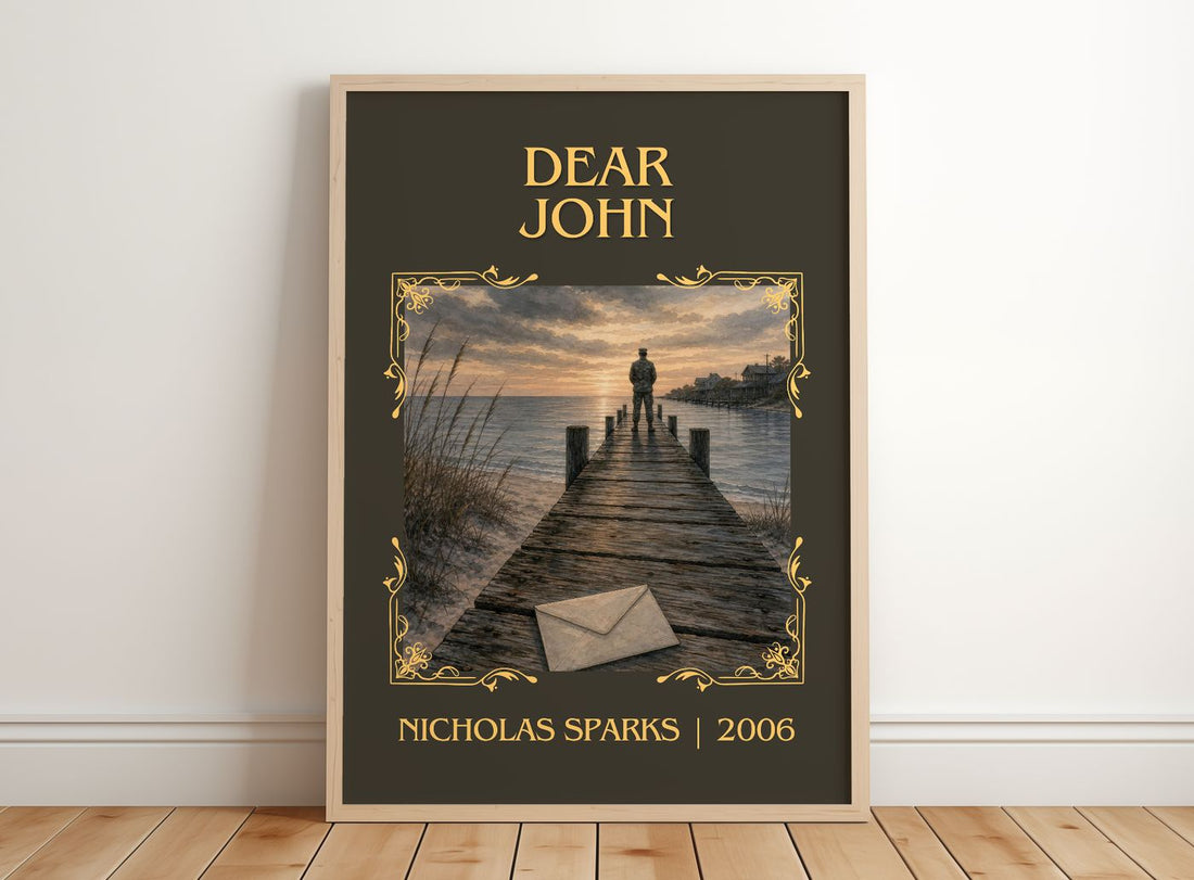 Dear John Classic Book Art Print by Nicholas Sparks – framed print leaning on a wooden floor