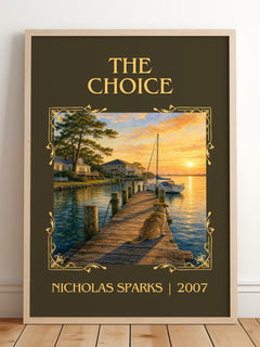 The Choice Classic Book Art Print by Nicholas Sparks – framed print leaning on a wooden floor
