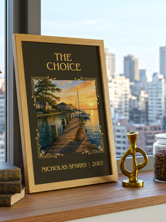 The Choice Classic Book Art Print by Nicholas Sparks – framed print on a city-view windowsill