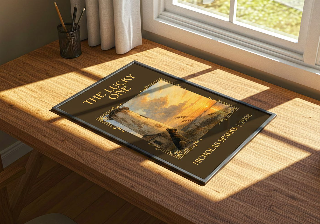 The Lucky One Classic Book Art Print by Nicholas Sparks – print on a sunlit desk