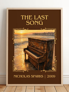The Last Song Classic Book Art Print by Nicholas Sparks – framed print leaning on a wooden floor