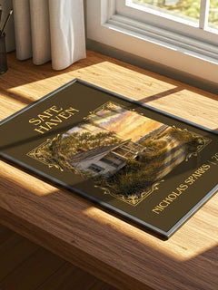 Safe Haven Classic Book Art Print by Nicholas Sparks – print on a sunlit desk