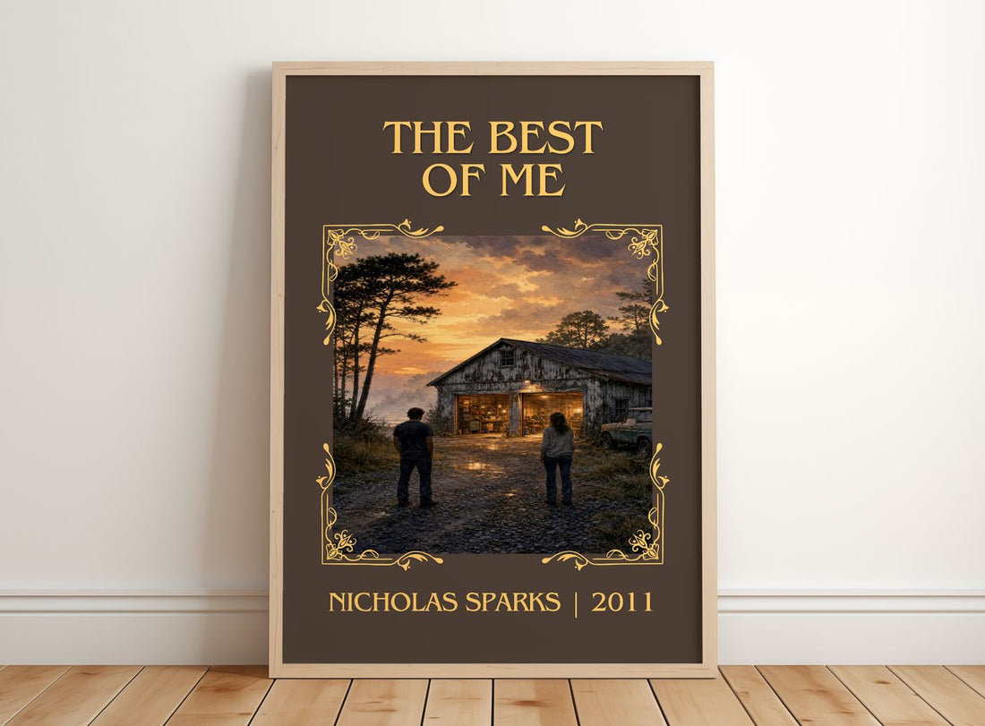 The Best Of Me Classic Book Art Print by Nicholas Sparks – framed print leaning on a wooden floor