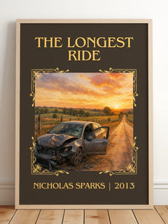 The Longest Ride Classic Book Art Print by Nicholas Sparks – framed print leaning on a wooden floor