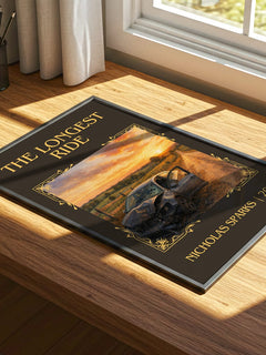 The Longest Ride Classic Book Art Print by Nicholas Sparks – print on a sunlit desk