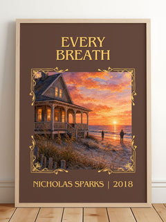 Every Breath Classic Book Art Print by Nicholas Sparks – framed print leaning on a wooden floor