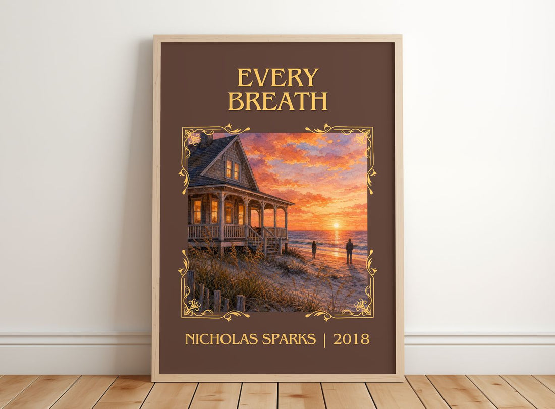 Every Breath Classic Book Art Print by Nicholas Sparks – framed print leaning on a wooden floor